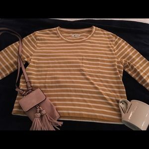 Madewell mustard yellow striped crop sweater